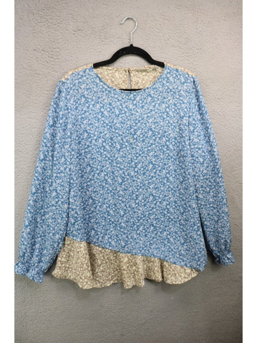 LOGO by Lori Goldstein Long Puff Sleeves Ruffle Tunic-Large-Mixed Prints-Boho